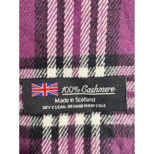 100% Cashmere Plaid Scarf Made in Scotland Purple Black White Red Fringe